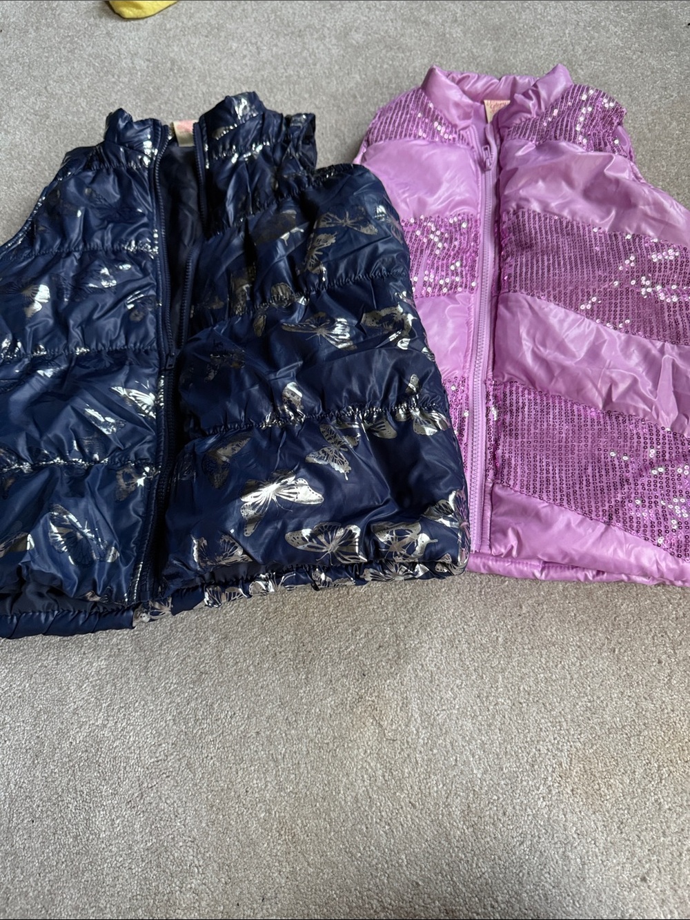 Faded Glory Pink Sequin & Navy Metallic Butterfly Puffer Vest